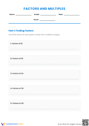 Printable Factors and Multiples Worksheet | Grade 4 Math