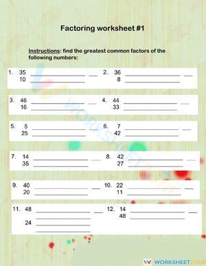 Factoring worksheet 1