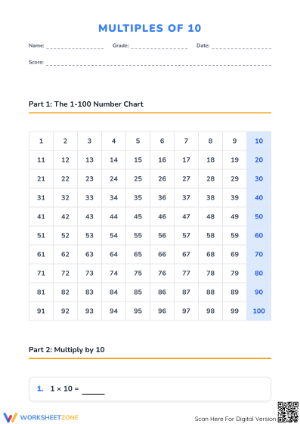 Grade 3 Multiples of 10 — Printable No-Prep Worksheet