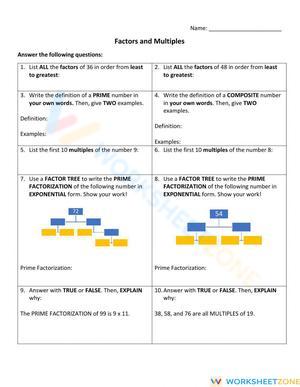 Quiz on factors and multiples