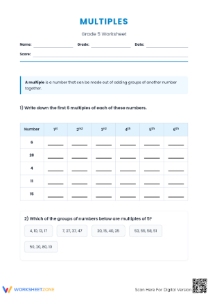 Printable Multiples Worksheet | Grade 5 Math Practice
