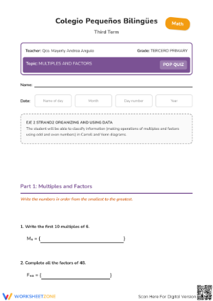 Grade 3 Factors & Multiples — Printable No-Prep Worksheet