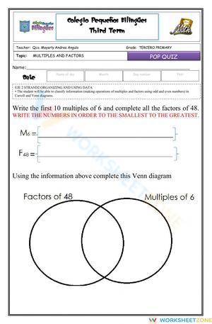 Pop quiz-multiples and factors - third grade-third term-goal 2-2020
