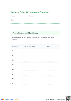 Printable Factors Worksheet | Grade 4 Math