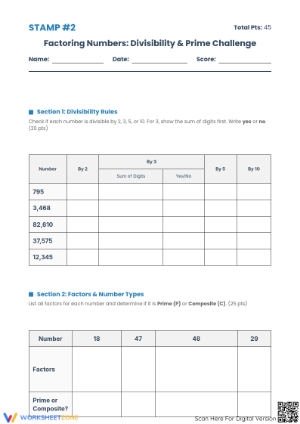 Printable Factoring Numbers Worksheet | Grade 6 Math