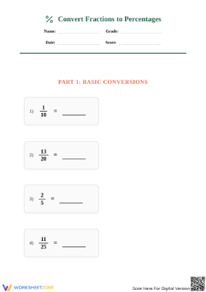Grade 7 Convert Fractions to Percents — No-Prep Guide