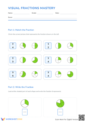 Visual Fractions Printable Worksheet | Grade 3 Math
