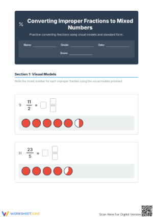 Printable Fraction Conversion Worksheet | Grade 5 Math