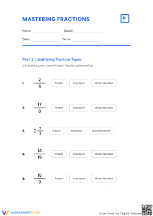 Printable Types of Fractions Worksheet | Grade 4 Math
