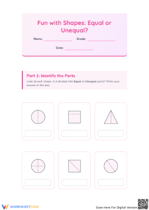 Grade 1 Equal Parts — Printable No-Prep Worksheet