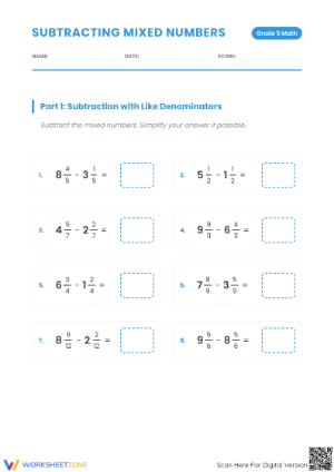 Printable Adding Mixed Numbers Worksheet | Grade 4 Math