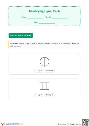Printable Equal Parts Worksheet | Grade 2/3 Fractions