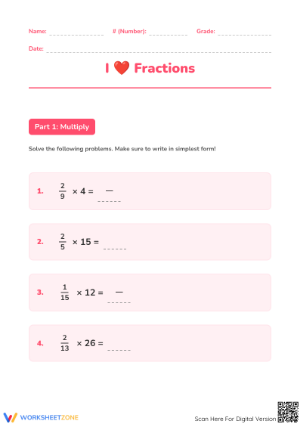 Printable Multiplying Fractions Worksheet | Grade 5 Math