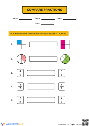 Printable Comparing Fractions Worksheet | Grade 3 Math