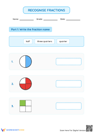 Grade 3 Fractions — Printable No-Prep Worksheet