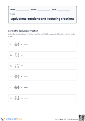 Grade 6 Fractions — Printable No-Prep Worksheet