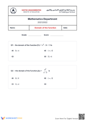 Essential Domain of a Function Worksheet for High School Algebra
