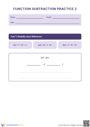 Subtracting Functions Worksheet | Essential HS Math
