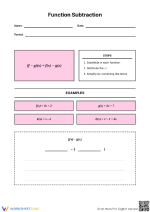 Printable Subtracting Functions Worksheet | Grades 9-12