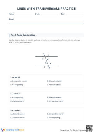Printable Parallel Lines Worksheet | Grade 8 Geometry