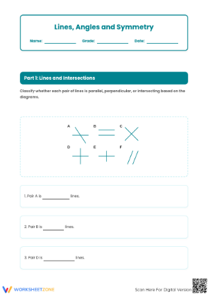 Printable Lines, Angles, & Symmetry Worksheet | Grade 5