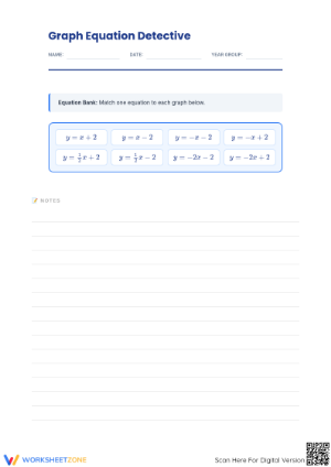 Printable Graph Equation Detective Worksheet | Grade 9 Math