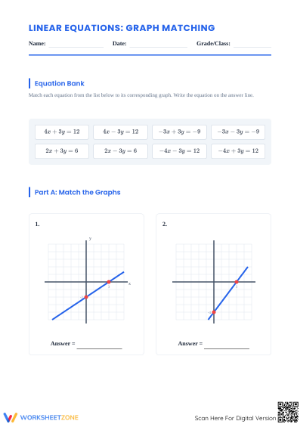 Printable Linear Equations Graph Matching Worksheet