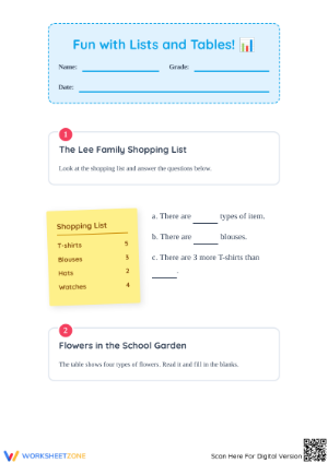 Grade 1 Reading Tables — Printable No-Prep Worksheet