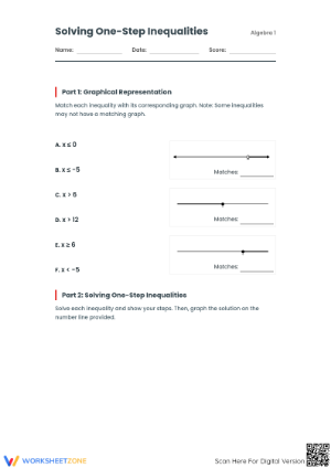 Grade 7 One-Step Inequalities — Printable Worksheet