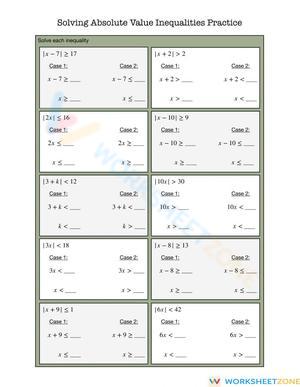 Solving Absolute Value Inequalities Practice