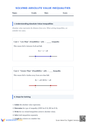 Printable Absolute Value Inequalities Worksheet | HS Algebra