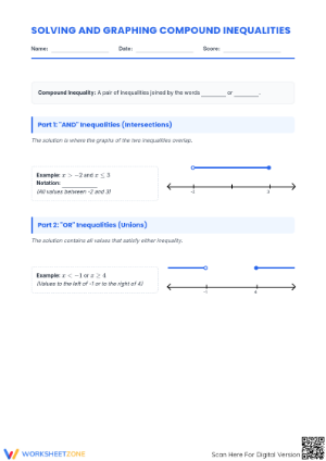 Printable Compound Inequalities Worksheet | Grade 9 Algebra