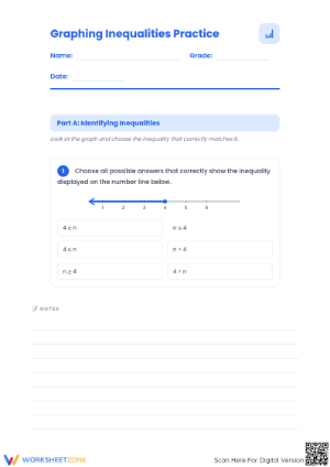 Grade 6 Graphing Inequalities — Printable No-Prep Worksheet