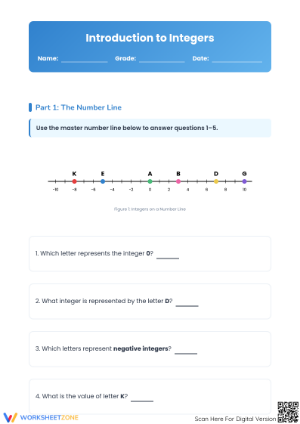 Printable Integers Worksheet | Grade 6 Math