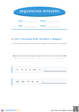 Grade 4 Sequencing Integers — Printable No-Prep Worksheet