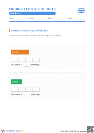 Essential Finding Lengths in Units Worksheet | Grade 1 Math