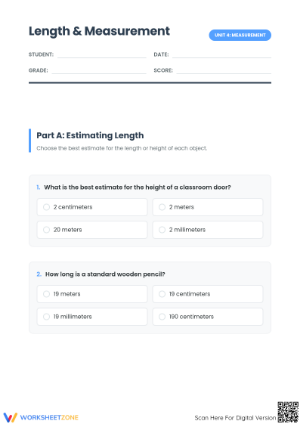 Printable Length Measurement Worksheet | Grade 3 Math