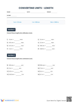 Printable Length Conversion Worksheet | Grade 5 Math
