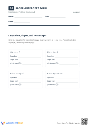 Essential Slope-Intercept Form Practice | Algebra 1 Worksheet