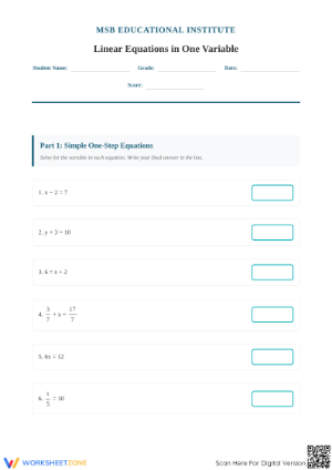 Printable Linear Equations Worksheet | Grade 8 Math