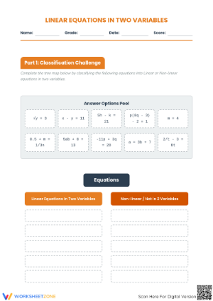 Printable Linear Equations Worksheet | Grade 8 Math