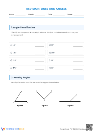 Printable Lines and Angles Revision Worksheet | Grade 5