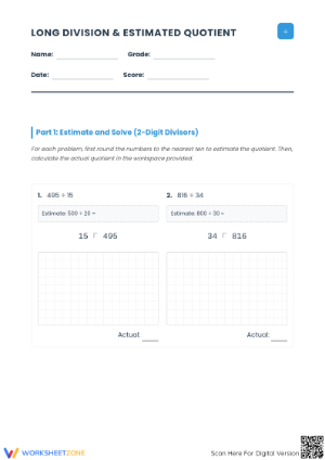 Printable Long Division Worksheet | Grade 5 Math