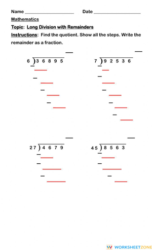 Division with Remainders – Step-by-Step Practice