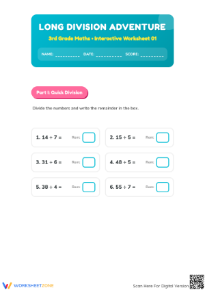Long Division Worksheet | Printable Grade 3 Math