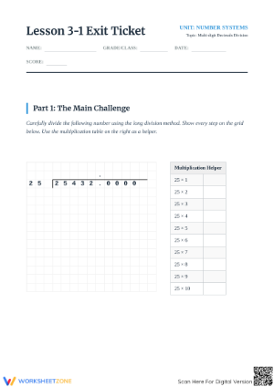 Printable Long Division Worksheet | Grade 6 Math