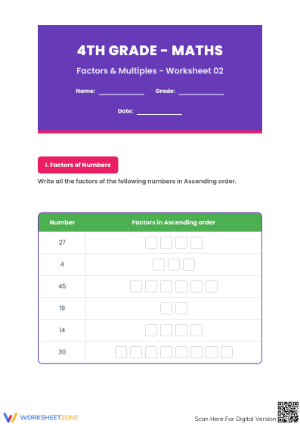 Grade 4 Factors and Multiples — Printable No-Prep Worksheet