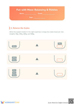 Measuring Mass Worksheet | Grade 3 Math | Printable