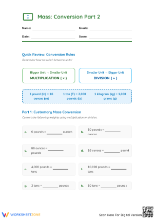 4.MD.A.1 Worksheet: Measuring Mass — Grade 4 Aligned
