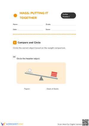 Printable Measuring Mass Worksheet | Grade 1 Math
